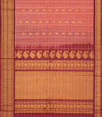 Peach Handloom Gadwal Silk Cotton Saree With Checks & Buttas-GA0393
