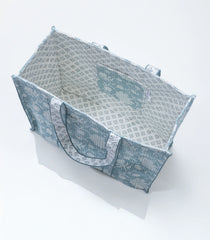 Light Blue Bagru Printed Handmade Cotton Quilted Tote Bag-ACS1035