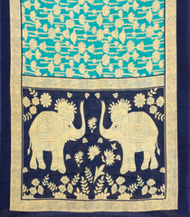 Turqoise Printed Jaipur Cotton Saree With Pichwai Motifs-JC1911