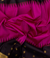 Magenta Handloom Korvai Kanchipuram Silk Saree With Black Temple Border-KA14376