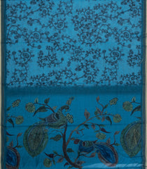 Sky Blue Printed Art Chanderi Cotton Saree With Zari Border-SY0471