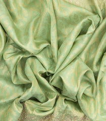 Mint Green Handloom Silk Saree With Floral Motifs & Hand Embroidered Border-EN1726