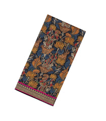 Steel Blue Woven Tussar Silk Saree With Printed Goddess Motifs-TU3121