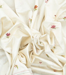 White Woven Synthetic Dupion Silk Saree With Embroidered Bird Motifs-BL4149