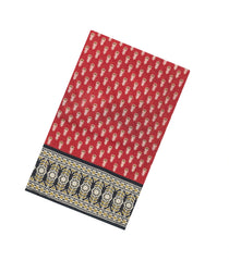 Red Printed Jaipur Cotton Saree With Contrast Border-JC1701