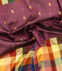Multicolour Checks Handloom Natural Dyed Muppagam Silk Saree-KA16223