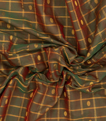 Green Handloom Gadwal Silk Cotton Saree With Checks & Buttas-GA0361