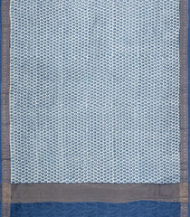 Blue Printed Chanderi Cotton Saree With Zari Border-CC1523