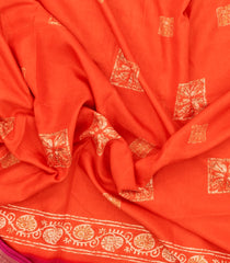 Orange Printed Synthetic Dola Silk Saree With Contrast Zari Border-BL5025