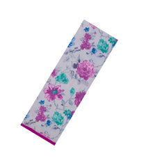 Off White Printed Crepe Silk Saree With Floral Motifs-PS0904