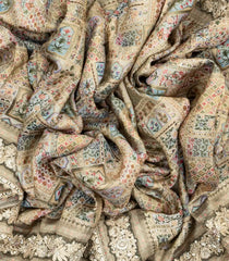 Taupe Woven Blended Viscose Saree With Embroidered Floral Motifs-BL3831