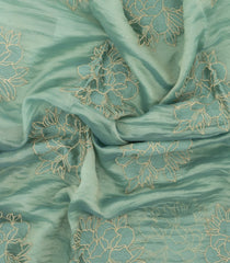 Turquoise Embroidered Synthetic Crushed Tissue Saree With Floral Motifs-SY0592