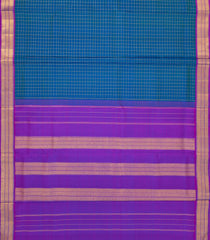 Blue Handloom Kanchipuram 9 Yards Silk Saree With Checks & Contrast Border-KA13416