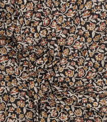 Black Printed Jaipur Cotton Saree With Printed Floral Motifs-JC1770