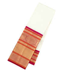 Off White Handloom Korvai Kanchipuram Silk Saree With Zari Stripes-KA16589