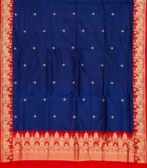 Navy Blue Handloom Banarasi Silk Saree With Buttas & Contrast Border-BE1464