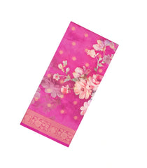 Hot Pink Printed Synthetic Tussar With Contrast Zari Border-SY0283