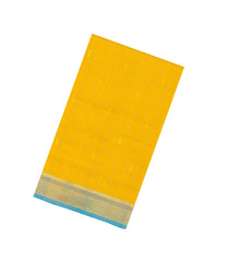 Lemon Yellow Handloom Silk Cotton Saree With Checks & Buttas-SC4723