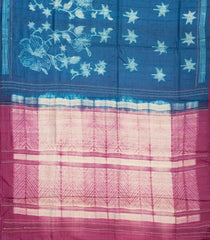 Indigo Woven Tussar Silk Saree With Printed Floral Motifs-TU3002