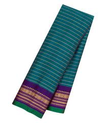 Teal Handloom Gadwal Silk Cotton Saree With Stripes-GA0398