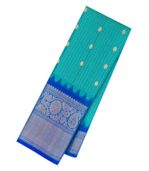 Turquoise Handloom Gadwal Silk Saree With Zari Checks & Buttas-GA0309