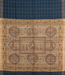 Indigo Handloom Dupion Silk Saree With Checks & Printed Pallu-DS0555