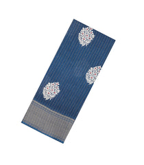 Navy Blue Printed Synthetic Dola Silk Saree With Motifs & Zari Stripes-SY0443