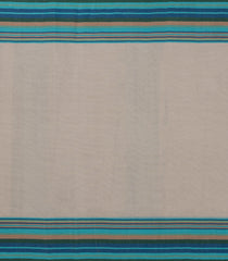 Taupe Handwoven Bengal Cotton Saree With Cyan Border-BG1496