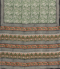 Green Printed Jaipur Cotton Saree With Floral Motifs-JC1493