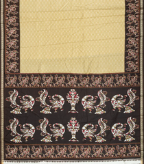 Beige Woven Synthetic Crackle Saree With Printed Geometric & Bird Motifs-BL4513