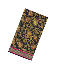 Black Woven Tussar Silk Saree With Printed Floral Motifs-TU3119
