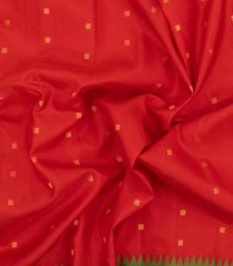 Red Handloom Gadwal Silk Saree With Buttas & Contrast Temple Border-GA0302