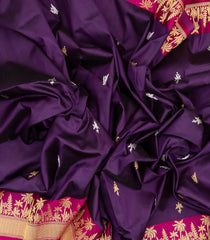 Purple Handloom Banarasi Silk Saree With Floral Zari Motifs-BE1330