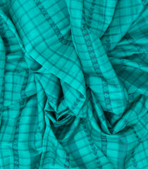 Turquoise Handloom Kora Soft Silk Saree With Stripes & Checks-SO4149