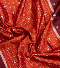 Rust Woven Banarasi Poona Silk Saree With Checks & Buttas-BP1002