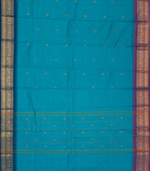 Cyan Green Woven Chettinad Cotton Saree With Floral Buttas