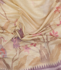 Cream Printed Art Chanderi Saree With Jhalar-SY0018