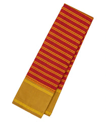 Red Handloom Kanchipuram Silk Saree With Mustard Stripes-KA13432