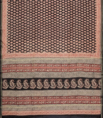 Black Printed Chanderi Cotton Saree With Floral Motifs-CC1766