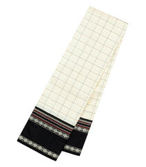 White Handloom Korvai Kanchipuram Silk Saree With Black Silk Border-KA16667