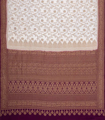 White Handloom Banarasi Khaddi Georgette Silk Saree With Contrast Border-BE1819
