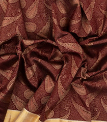 Maroon Handloom Korvai Kanchipuram Silk Saree With Paisley Motifs-KA14611