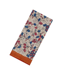 Taupe Printed Kalamkari Cotton Saree With Zari Border-KAL1212