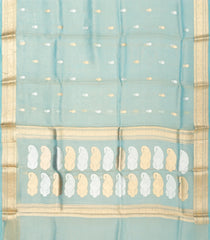Turquoise Handloom Banarasi Tissue Saree With Floral Buttas-BE1383