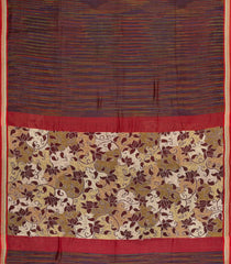 Maroon Handloom Chanderi Cotton Saree With Multi Colour Stripes-CC1590