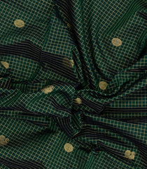 Green Handloom Silk Cotton Saree With Checks & Buttas-SC4242