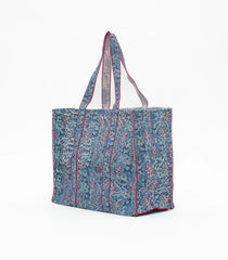 Light Blue Bagru Printed Handmade Cotton Quilted Tote Bag-ACS1037