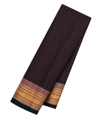 Black Handloom Gadwal Silk Cotton Saree With Stripes-GA0421
