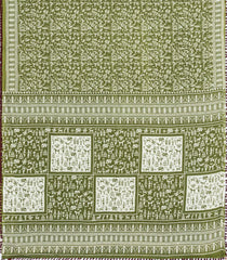 Green Printed Jaipur Cotton Saree With Tribal Motifs-JC1709