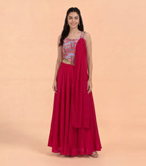Deep Pink Festive Corset Top Sharara Set-RC5642